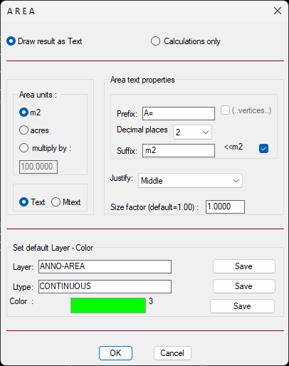 Area and sides settings