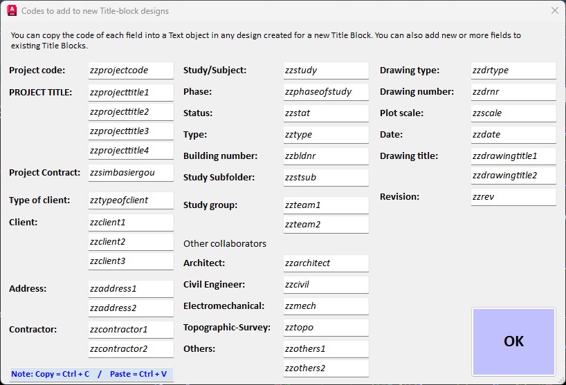 Field codes dialog
