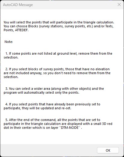 Selecting points for DTM