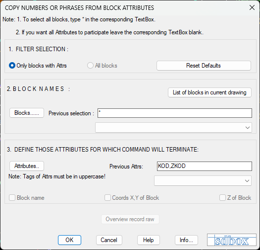 Block selection settings