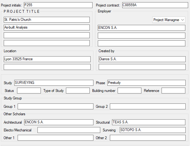 Fields for project data