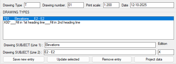 Drawing list and management buttons