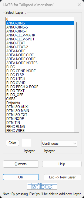 Layer selection dialog