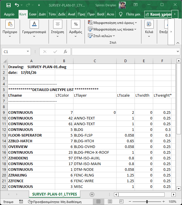 Export file selection