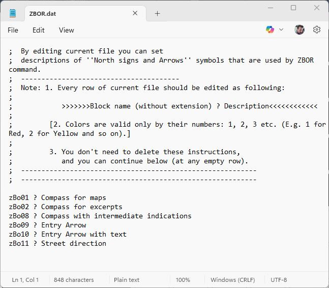 Message about file instructions